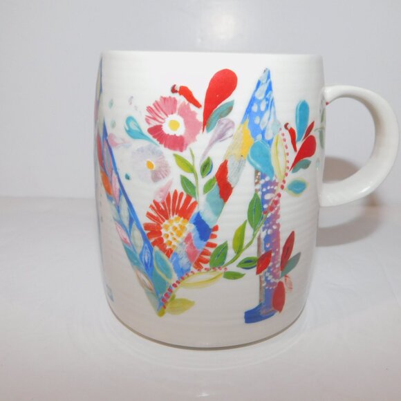 Set 2 Anthropologie Petal Palette Monogram mug Letter M Starla M Hoffman Coffee - Picture 4 of 8